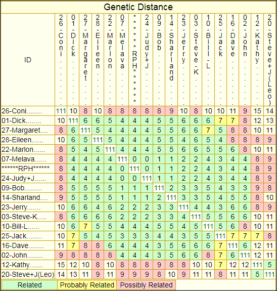 Genetic Distances, ALLEN Patrilineage 2, from 111-marker ySTR DNA Comparisons