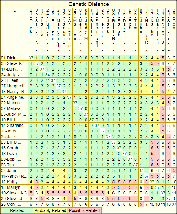 Genetic Distances, ALLEN Patrilineage 2, from 37-marker ySTR DNA Comparisons